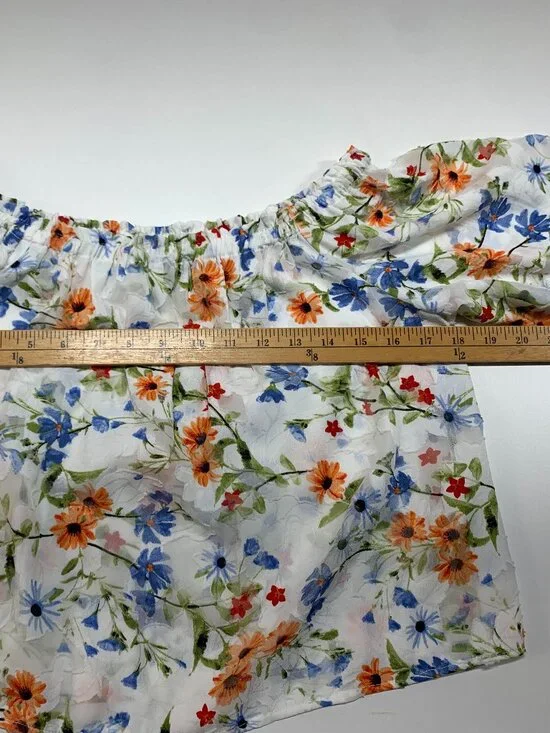 Dynamite Floral Medium Sheer Ruched Spring Summer Blouse - Picture 4 of 9